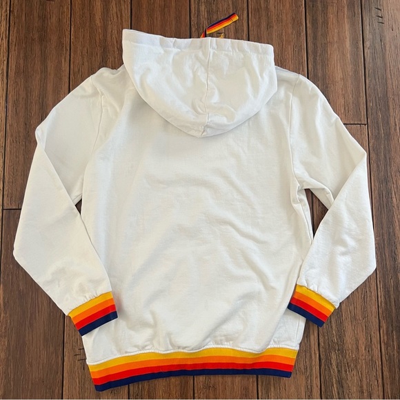Aldi Gear Retro Hoodie Rainbow Trim Medium Pullover Sweatshirt White Logo Comfy - Picture 8 of 9